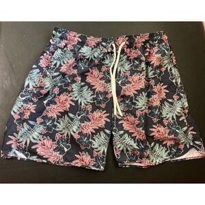 Grayer Floral Swim Trunks Men's Size XXL Navy Blue Pink Mint Green Drawstring